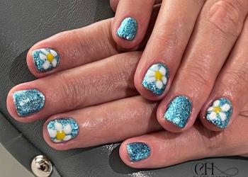 Flower Power! James inspired nails, hard gel overlay with hard colour Glam Azure