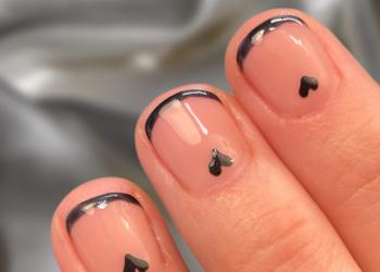 Alternative French - Builder gel with Hand painted French Finish and Black hearts