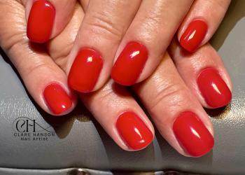 Hard Gel (part sculpt and overlay) with red gel polish