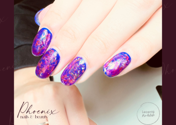 Purple foil on long natural nails