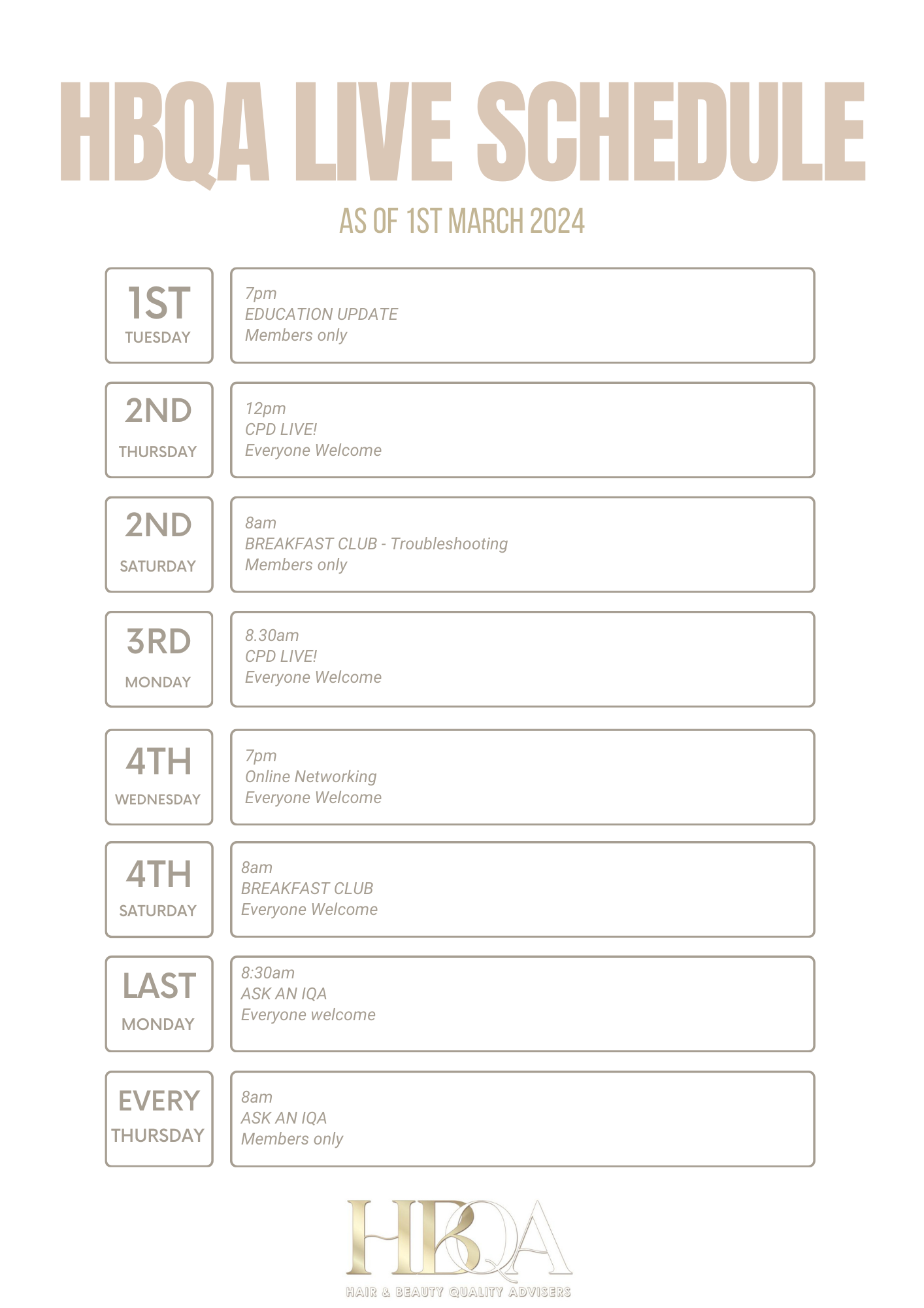 Monthly schedule