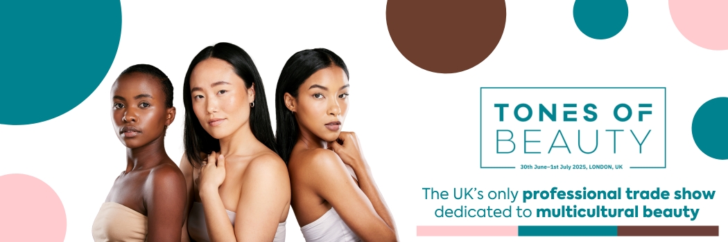 Tones of Beauty banner image showing dates and location and 3 women in branded colours