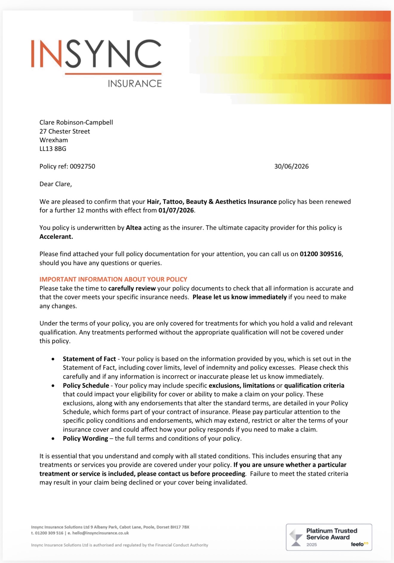 Insurance certificate