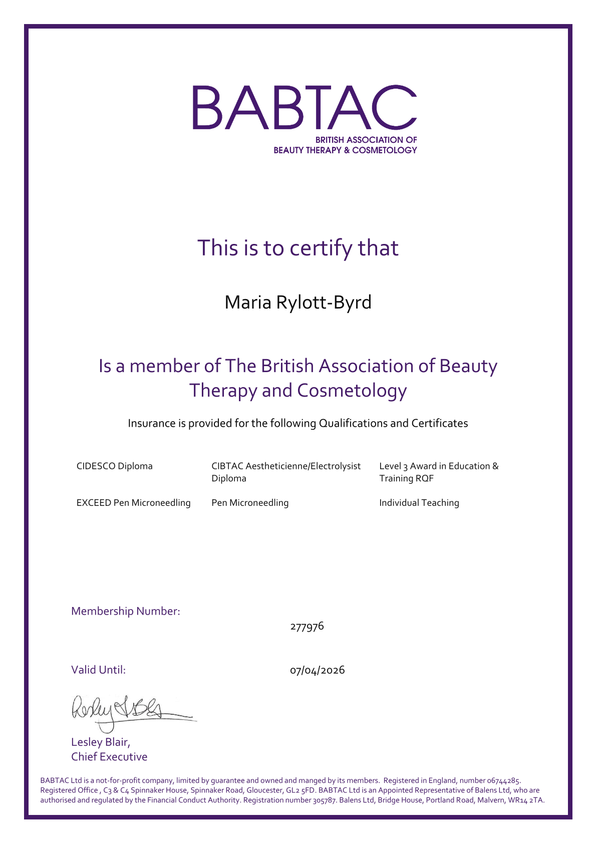 Insurance certificate