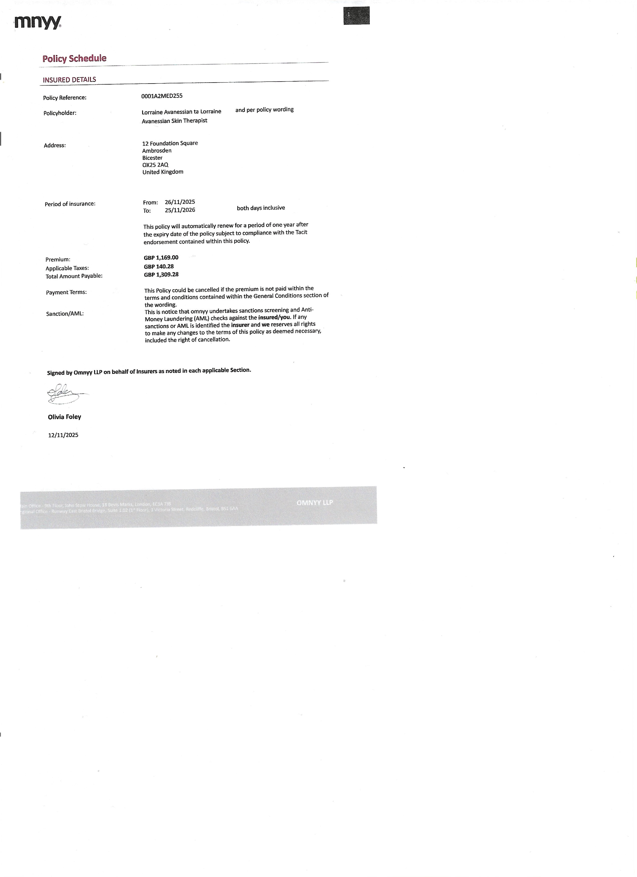 Insurance certificate