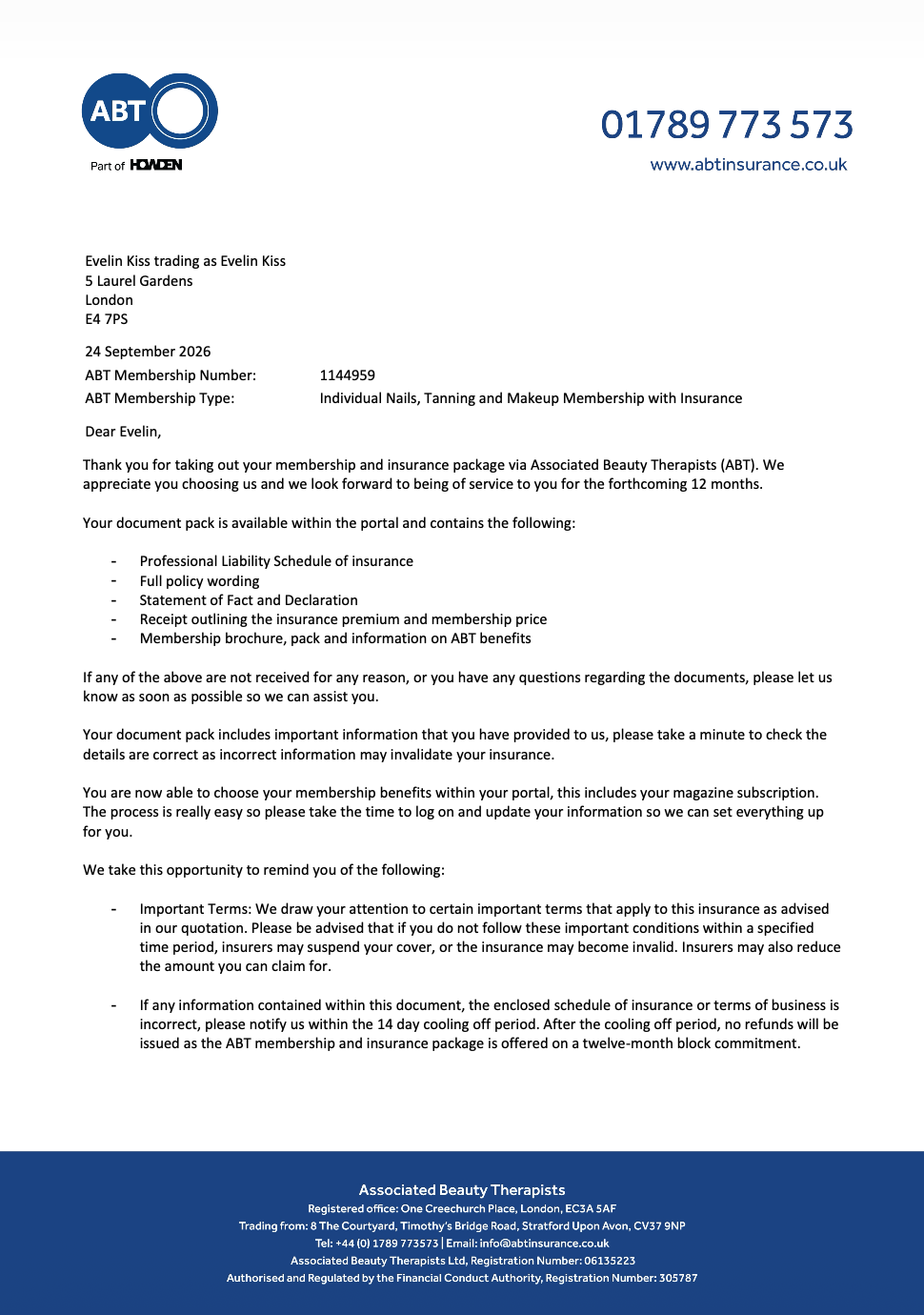 Insurance certificate